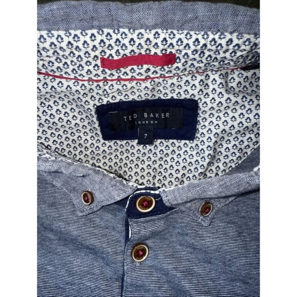 Ted Baker London Mens Short Sleeve Polo Size 7 Blue Pinstripe - Picture 3 of 12